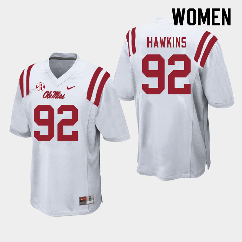 JJ Hawkins Ole Miss Rebels NCAA Women's White #92 Stitched Limited College Football Jersey RBD1658ZL